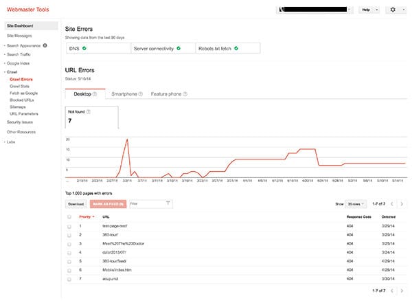 Google Webmaster Tools Crawl Errors